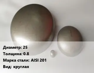 Заглушка нержавеющая 25 s=0.8 Сталь: AISI 201 круглая